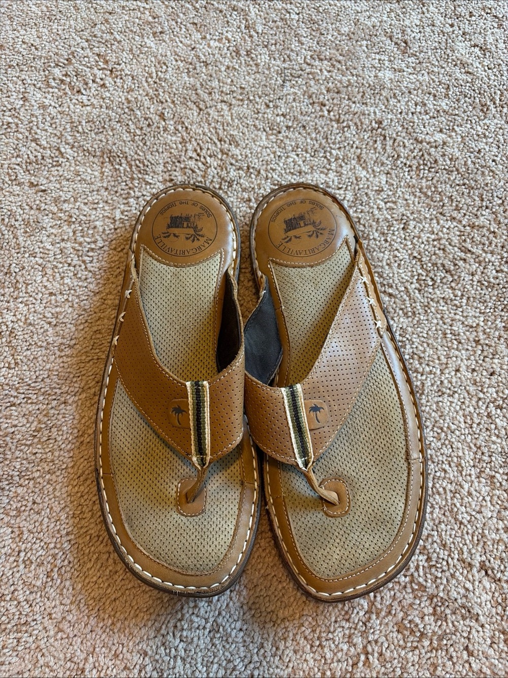 Margaritaville Men's Size 13 Brown Leather Slides Sandals Cushioned